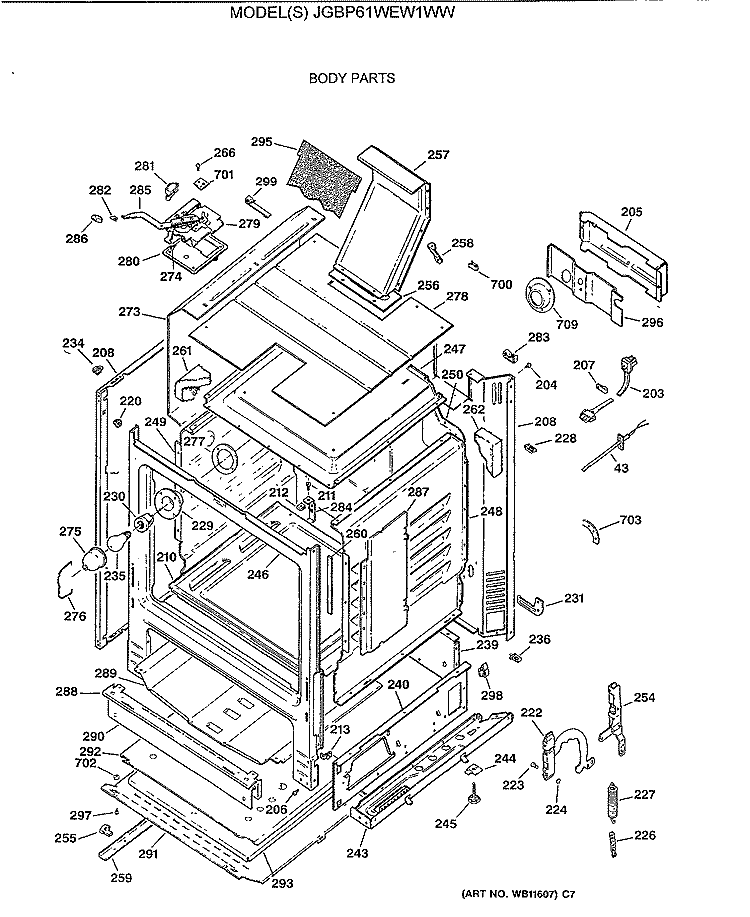 BODY PARTS Diagram and Parts List for JGBP61WEW1WW  General Electric Range