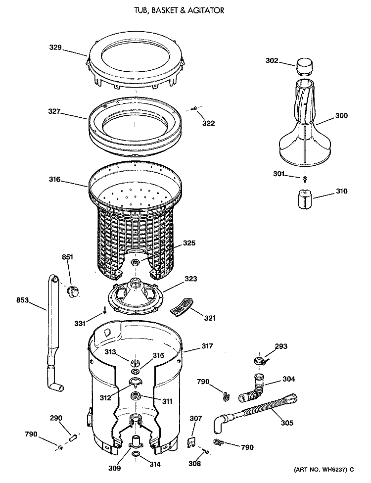 TUB, BASKET & AGITATOR Diagram and Parts List for VVXR1040T2AB  Hotpoint Washer
