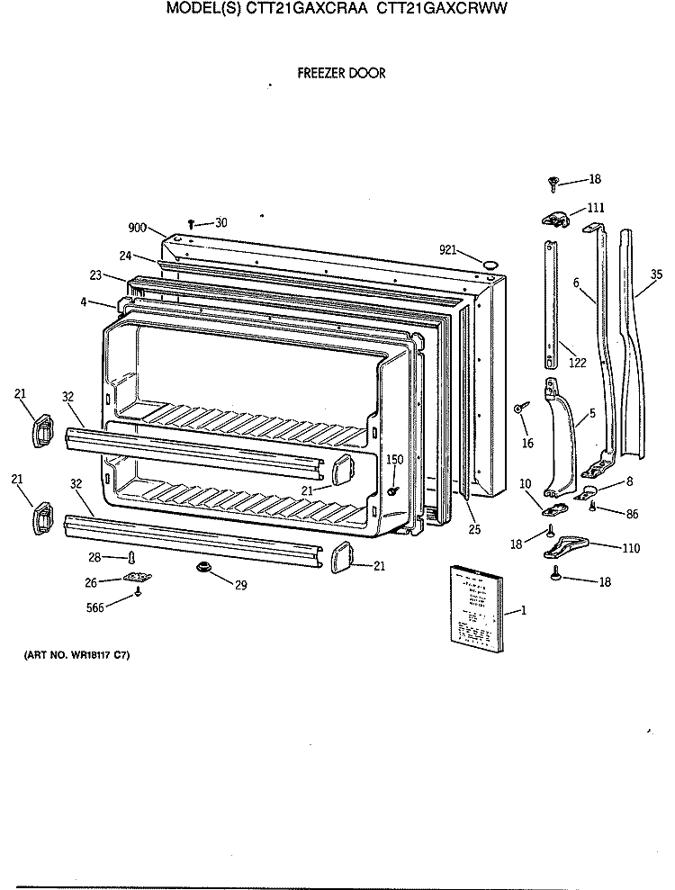 FREEZER DOOR Diagram and Parts List for CTT21GAXCRAA  Hotpoint Refrigerator