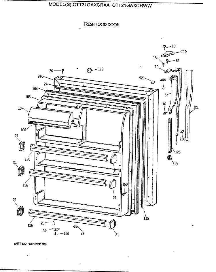 FRESH FOOD DOOR Diagram and Parts List for CTT21GAXCRAA  Hotpoint Refrigerator