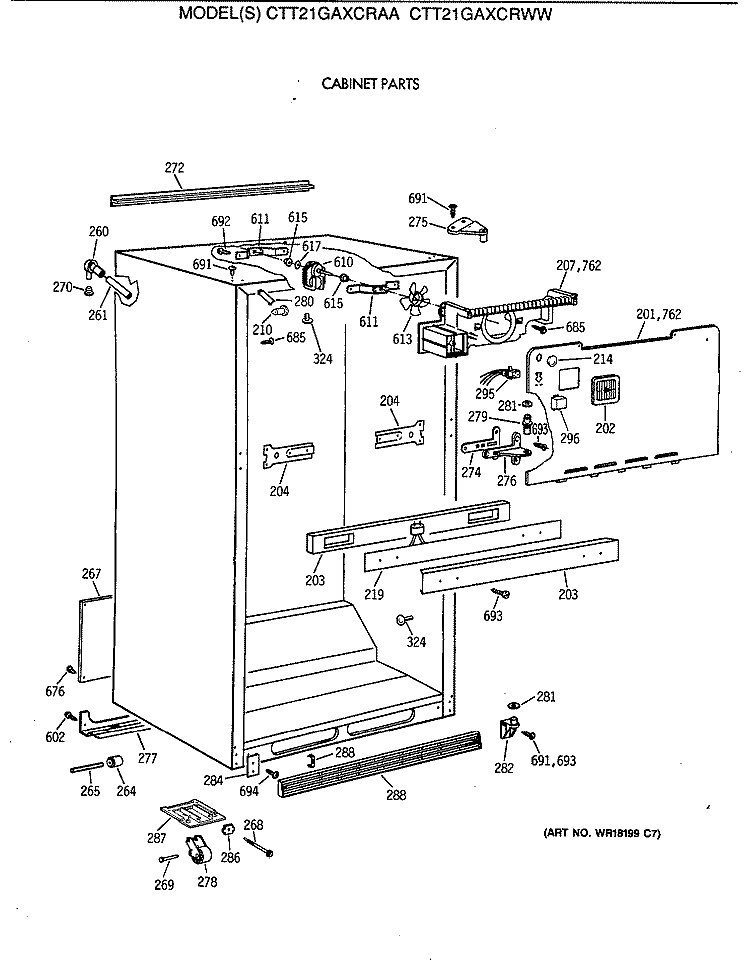 CABINET PARTS Diagram and Parts List for CTT21GAXCRAA  Hotpoint Refrigerator