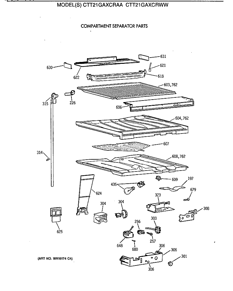 COMPARTMENT SEPARATOR PARTS Diagram and Parts List for CTT21GAXCRAA  Hotpoint Refrigerator