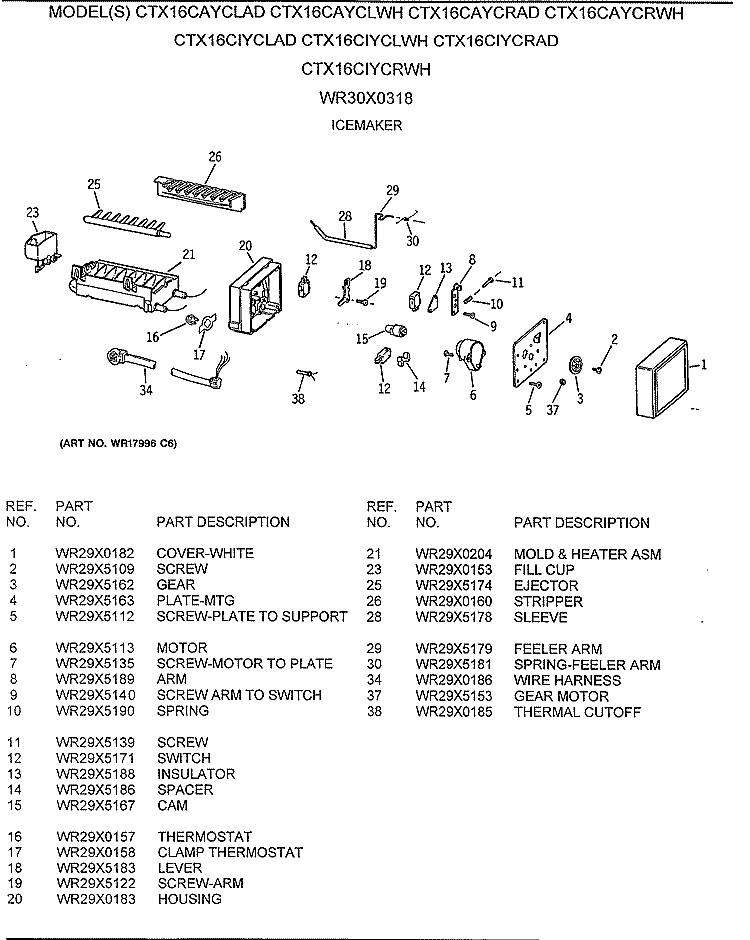 WR30X0318 Diagram and Parts List for CTX16CAYCLAD  Hotpoint Refrigerator
