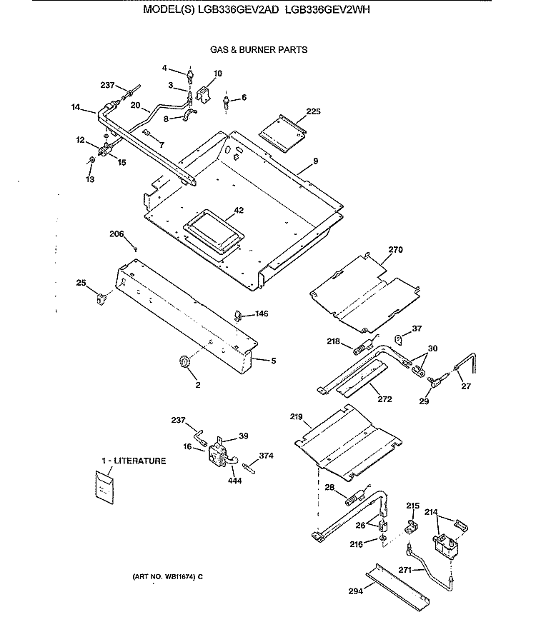 GAS & BURNER PARTS Diagram and Parts List for LGB336GEV2WH  General Electric Range