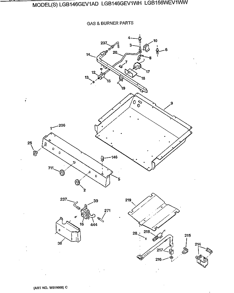 GAS & BURNER PARTS Diagram and Parts List for LGB146GEV1AD  General Electric Range