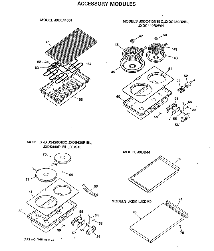 ACCESSORY MODULES Diagram and Parts List for JXDM1  General Electric Cooktop