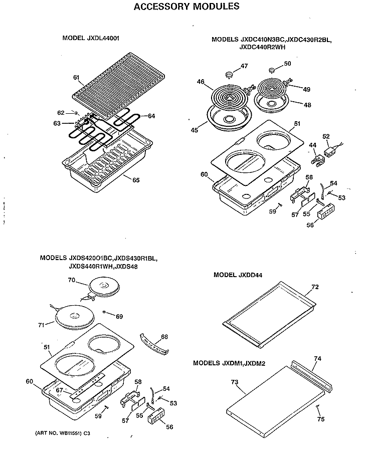 ACCESSORY MODULES Diagram and Parts List for JXDM1  General Electric Cooktop