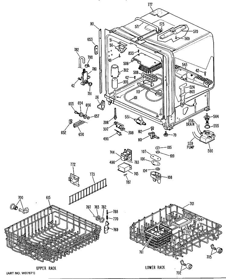 Section Diagram and Parts List for GSD3000B13  General Electric Dishwasher