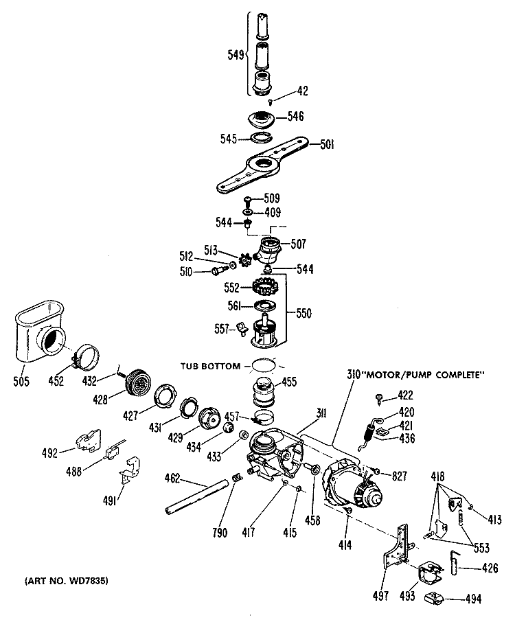 Section Diagram and Parts List for GSD3000B13  General Electric Dishwasher