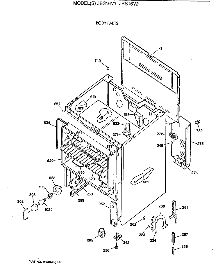 BODY PARTS Diagram and Parts List for JBS16V2  General Electric Range