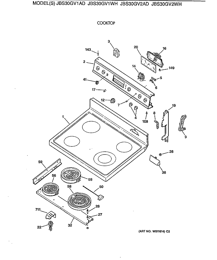 COOKTOP Diagram and Parts List for JBS30GV2WH  General Electric Range