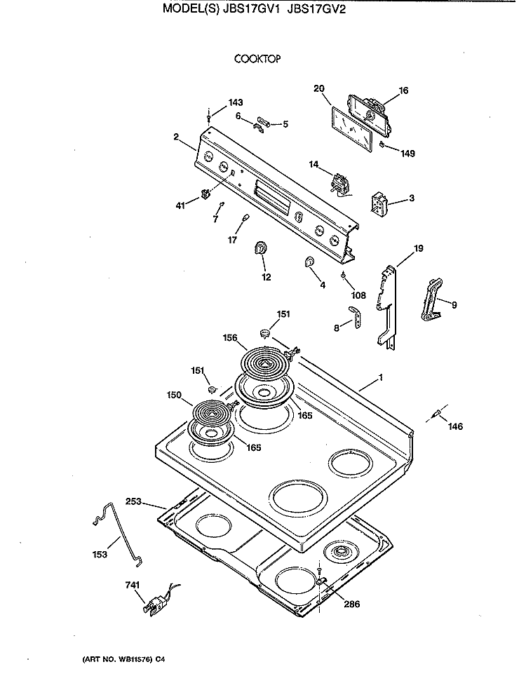 COOKTOP Diagram and Parts List for JBS17GV2  General Electric Range