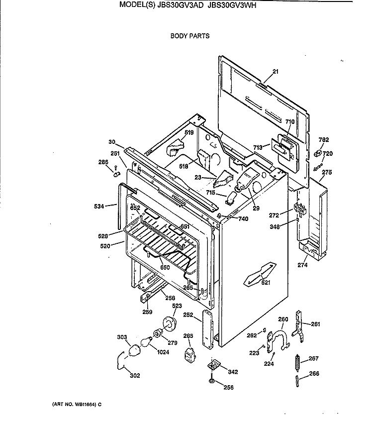 BODY PARTS Diagram and Parts List for JBS30GV3WH  General Electric Range