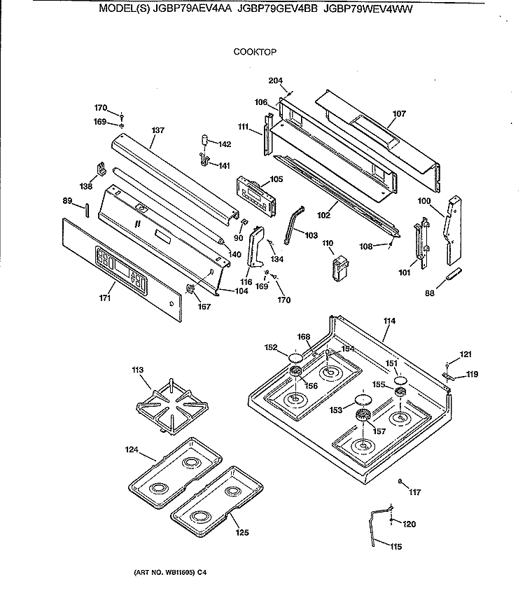 COOKTOP Diagram and Parts List for JGBP79AEV4AA  General Electric Range
