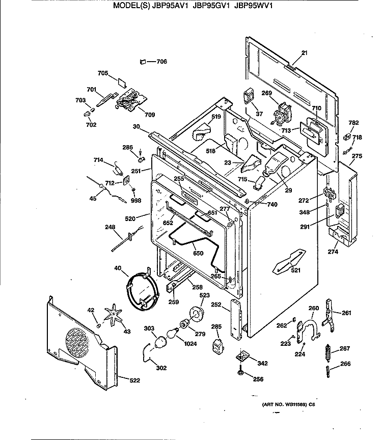 Section Diagram and Parts List for JBP95GV1  General Electric Range
