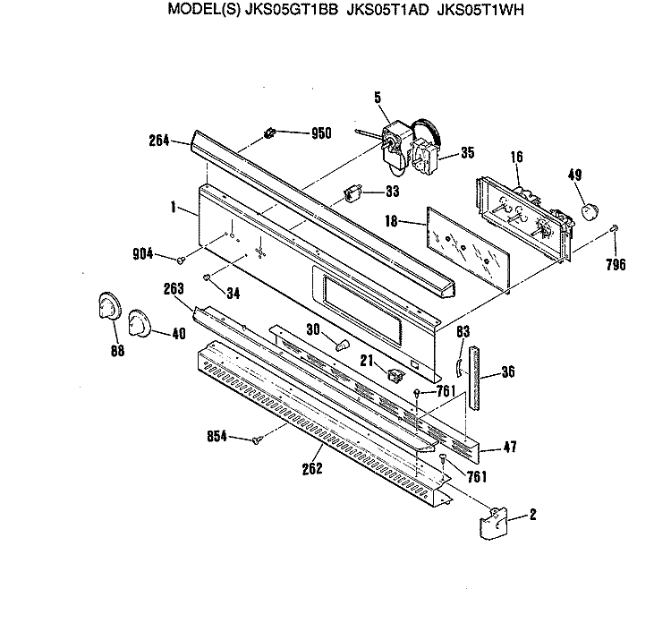 Section Diagram and Parts List for JKS05GT1BB  General Electric Wall Oven