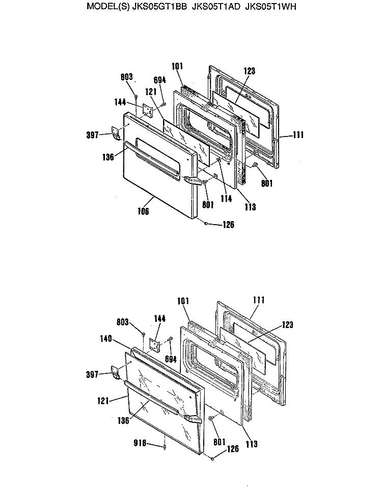 Section Diagram and Parts List for JKS05GT1BB  General Electric Wall Oven