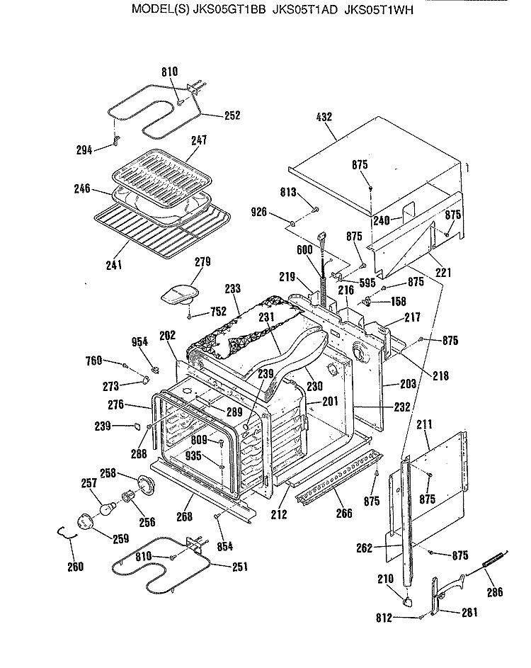 Section Diagram and Parts List for JKS05GT1BB  General Electric Wall Oven