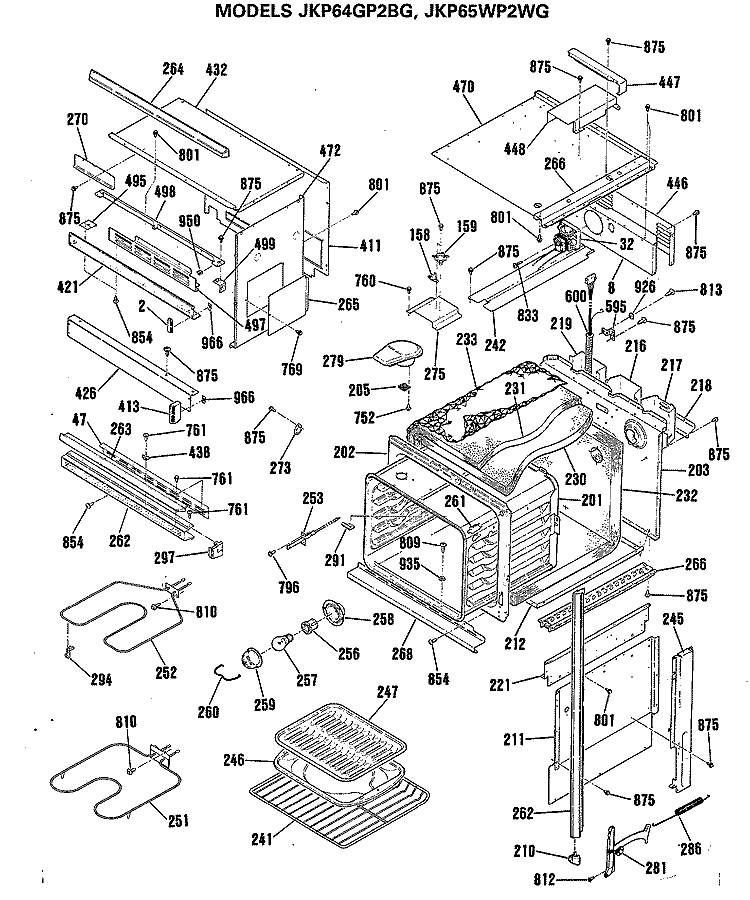 Section Diagram and Parts List for JKP64GP2BG  General Electric Microwave Oven Combo