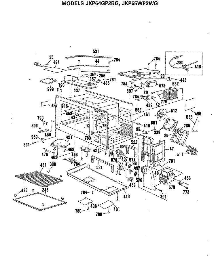 Section Diagram and Parts List for JKP64GP2BG  General Electric Microwave Oven Combo