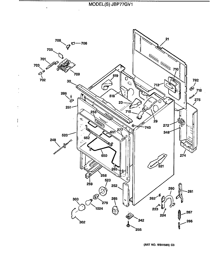Section Diagram and Parts List for JBP77GV1  General Electric Range