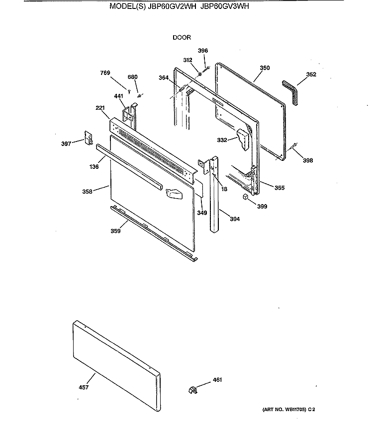 DOOR Diagram and Parts List for JBP60GV2WH  General Electric Range