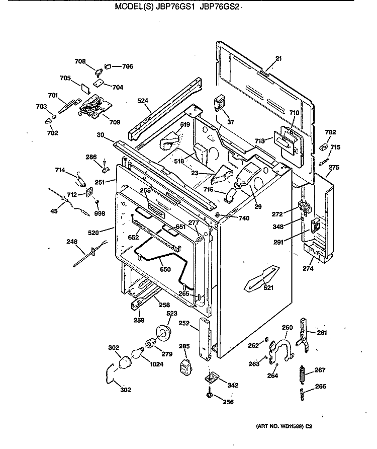 Section Diagram and Parts List for JBP76GS1  General Electric Range