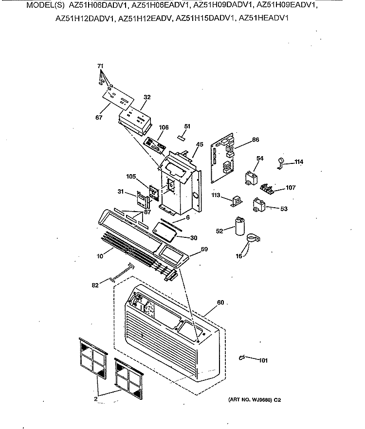Section Diagram and Parts List for AZ51H06DADV1  General Electric Air Conditioner
