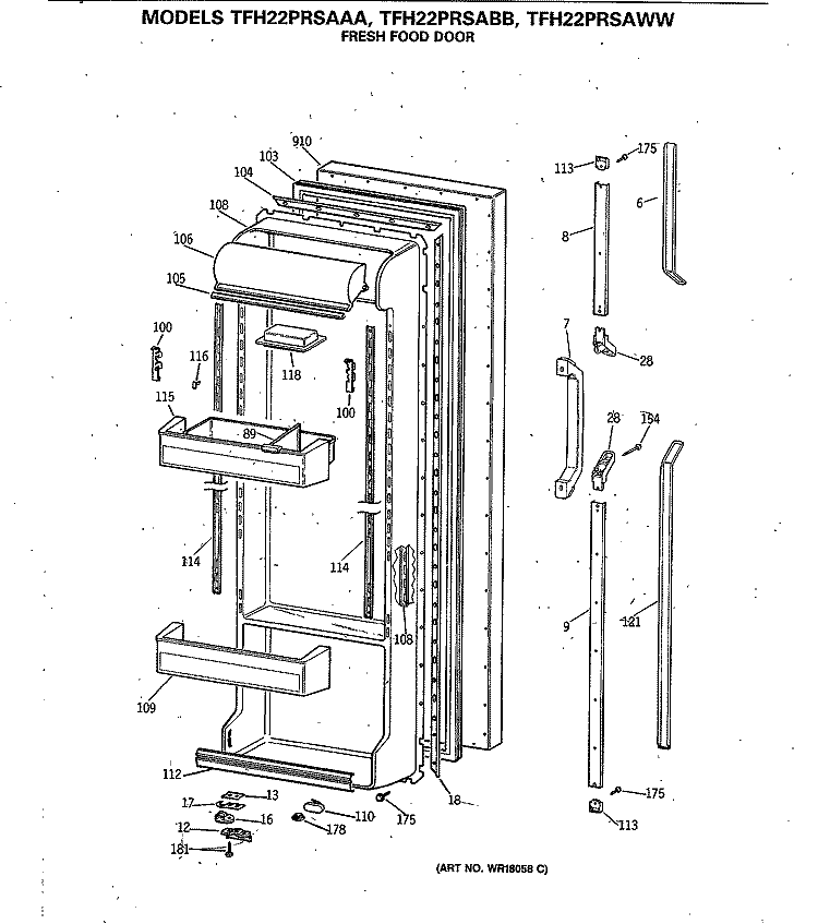 FRESH FOOD DOOR Diagram and Parts List for TFH22PRSAAA  General Electric Refrigerator