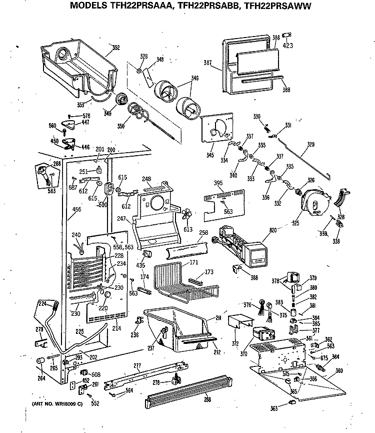 Section Diagram and Parts List for TFH22PRSAAA  General Electric Refrigerator