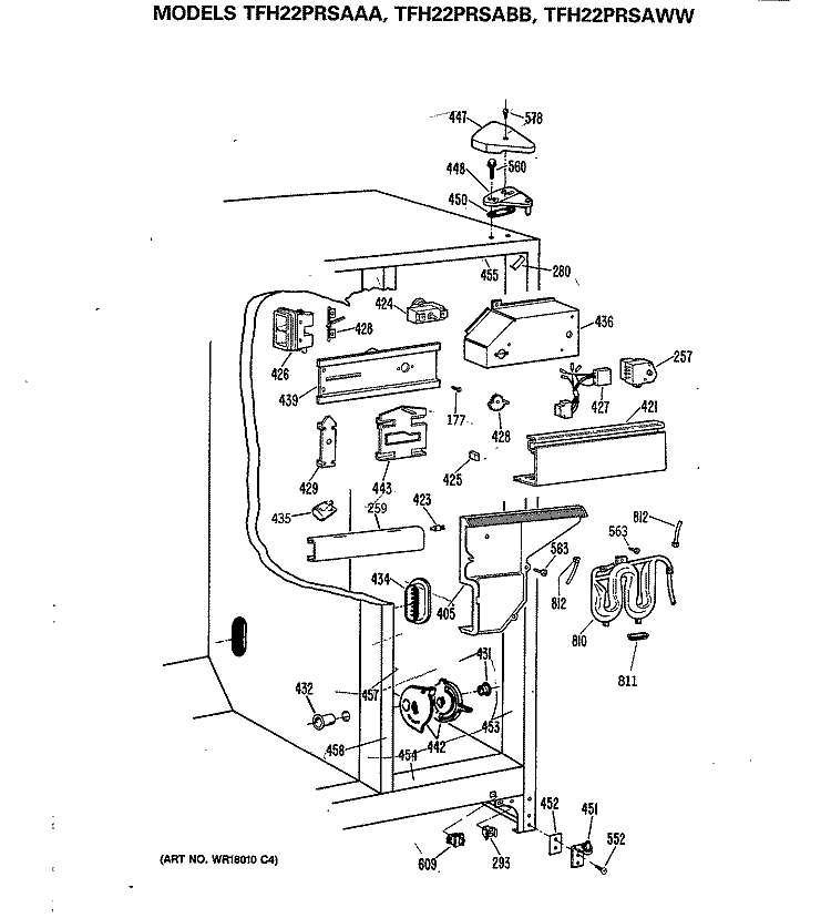Section Diagram and Parts List for TFH22PRSAAA  General Electric Refrigerator
