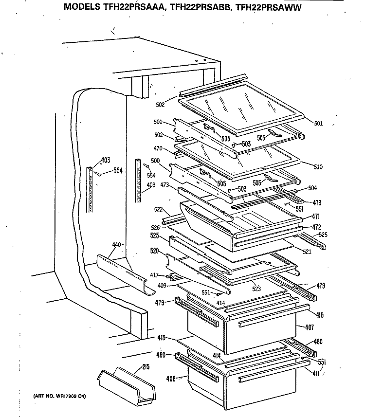 Section Diagram and Parts List for TFH22PRSAAA  General Electric Refrigerator
