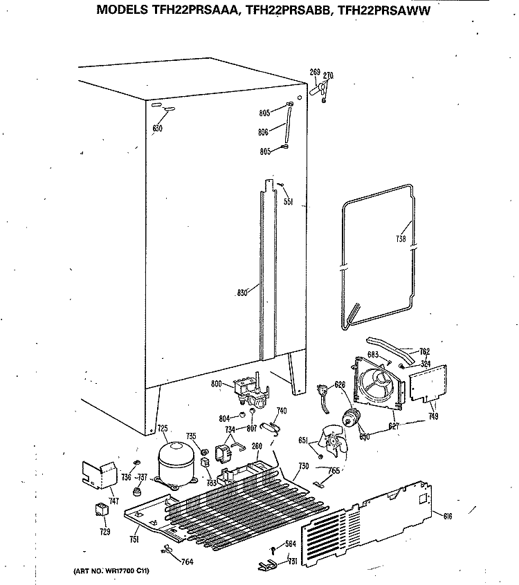 Section Diagram and Parts List for TFH22PRSAAA  General Electric Refrigerator