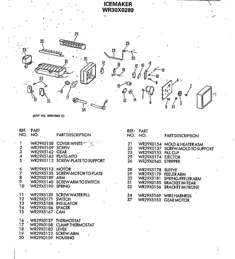 ICEMAKER Diagram and Parts List for TFH22PRSAAA  General Electric Refrigerator