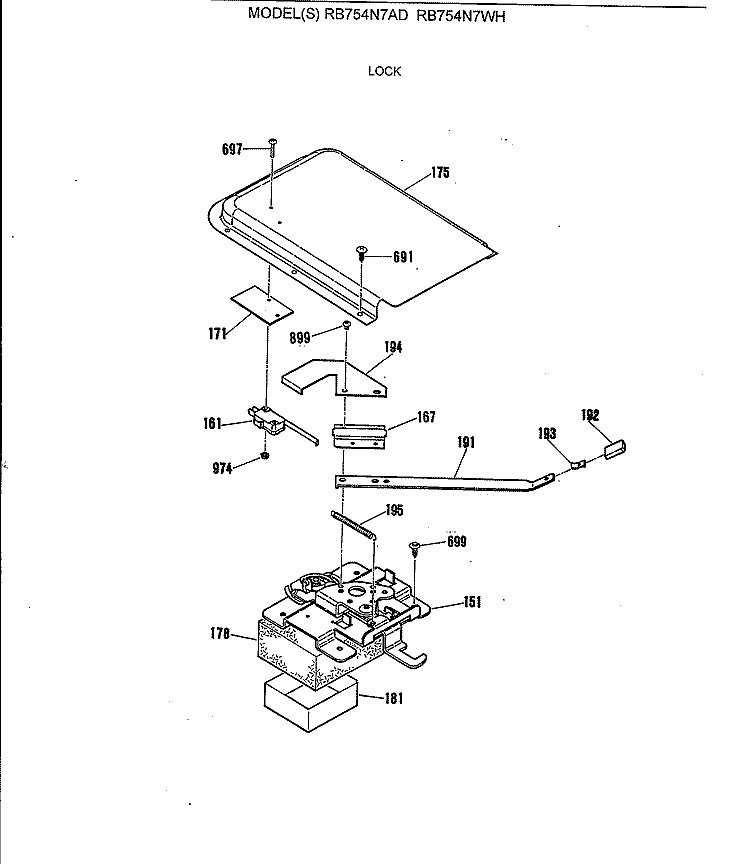 LOCK Diagram and Parts List for RB754N7AD  Hotpoint Range