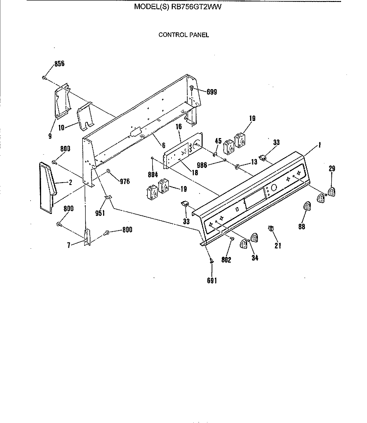 CONTROL PANEL Diagram and Parts List for RB756GT2WW  Hotpoint Range
