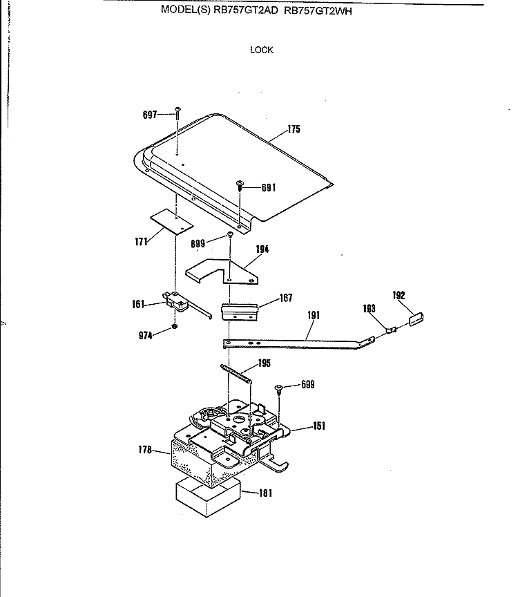 LOCK Diagram and Parts List for RB757GT2WH  Hotpoint Range