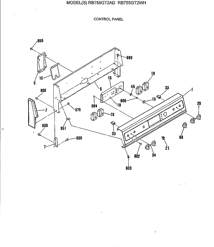 CONTROL PANEL Diagram and Parts List for RB755GT2AD  Hotpoint Range