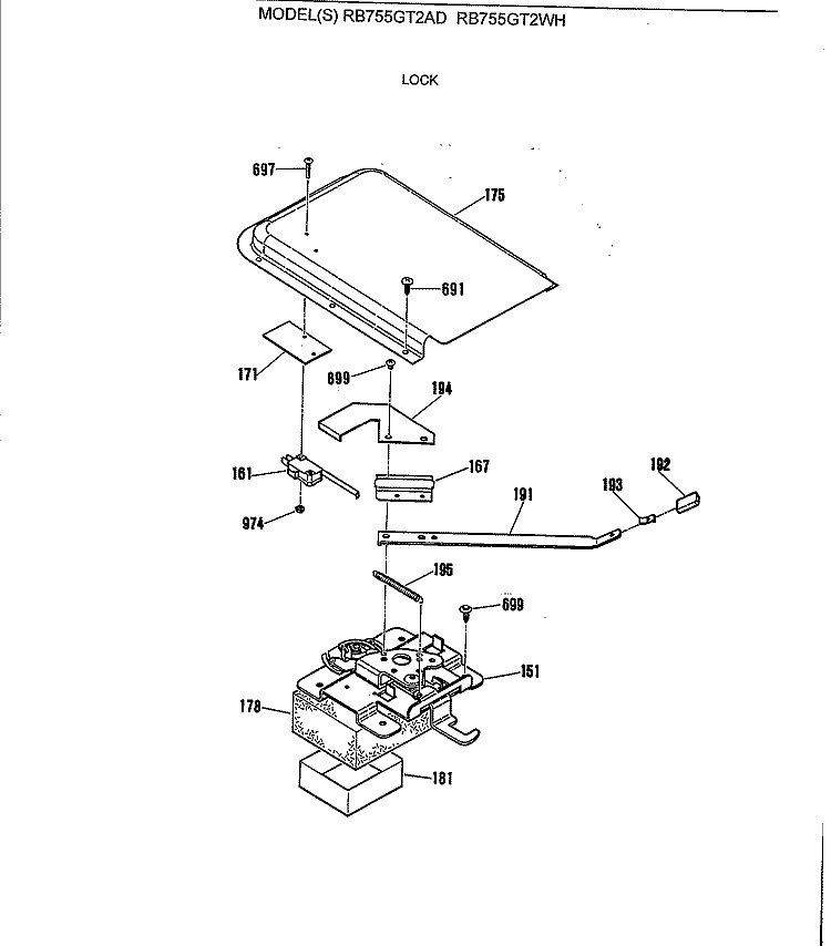 LOCK Diagram and Parts List for RB755GT2AD  Hotpoint Range