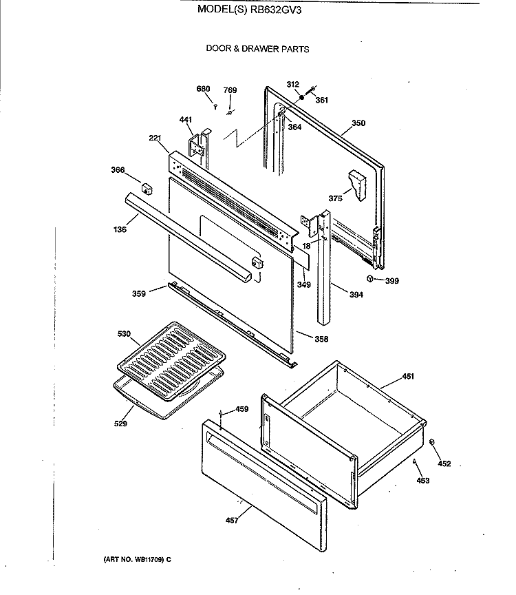 DOOR & DRAWER PARTS Diagram and Parts List for RB632GV3  Hotpoint Range
