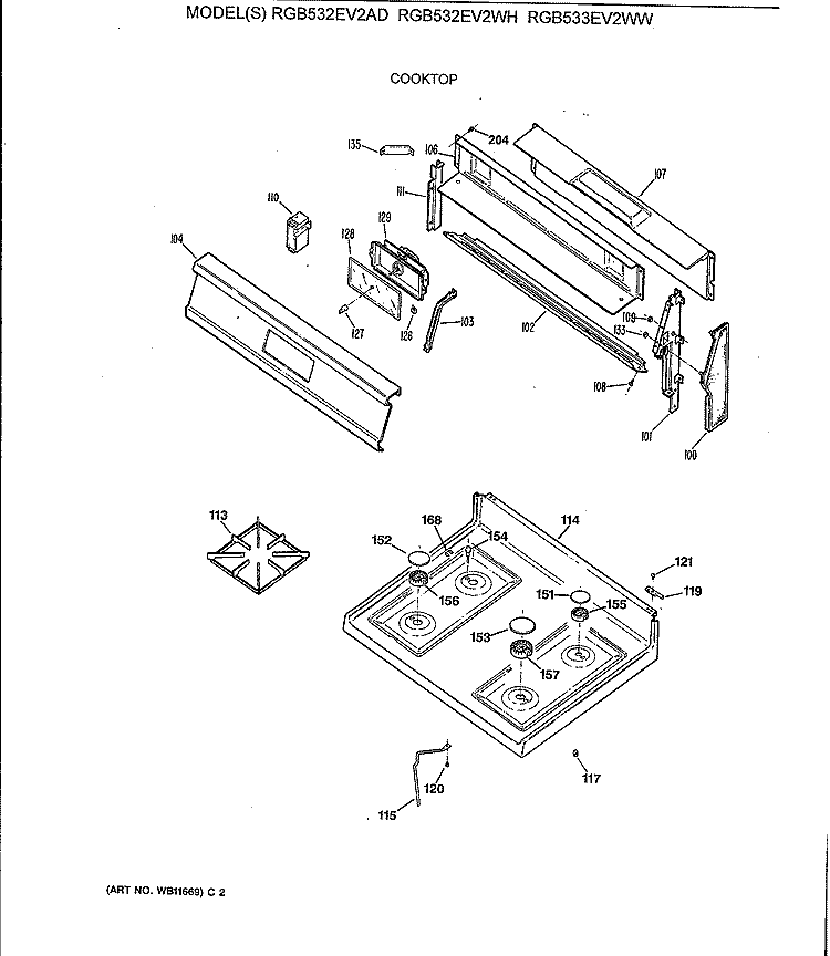 COOKTOP Diagram and Parts List for RGB532EV2AD  Hotpoint Range