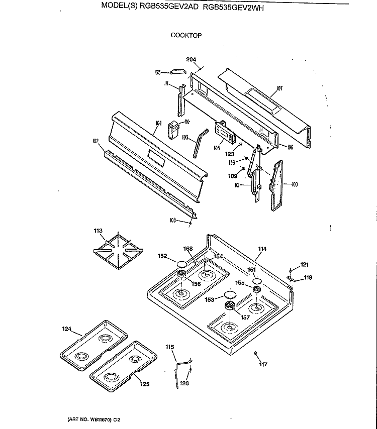 COOKTOP Diagram and Parts List for RGB535GEV2WH  Hotpoint Range