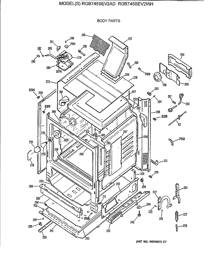 BODY PARTS Diagram and Parts List for RGB745SEV2WH  Hotpoint Range