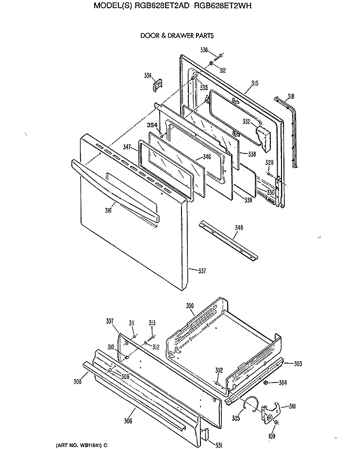 DOOR & DRAWER PARTS Diagram and Parts List for RGB628ET2AD  Hotpoint Range