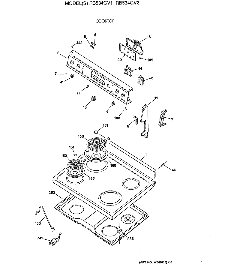 COOKTOP Diagram and Parts List for RB534GV1  Hotpoint Range