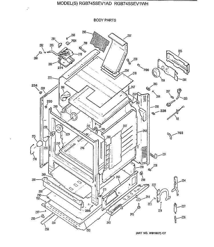 BODY PARTS Diagram and Parts List for RGB745SEV1AD  Hotpoint Range