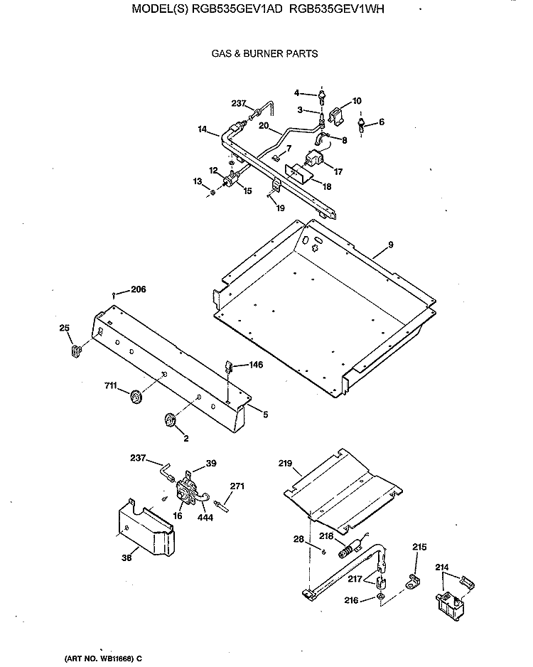 GAS & BURNER PARTS Diagram and Parts List for RGB535GEV1AD  Hotpoint Range