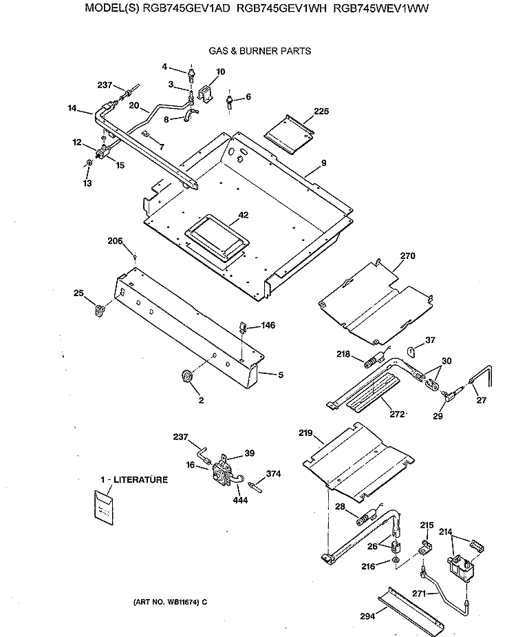GAS & BURNER PARTS Diagram and Parts List for RGB745WEV1WW  Hotpoint Range