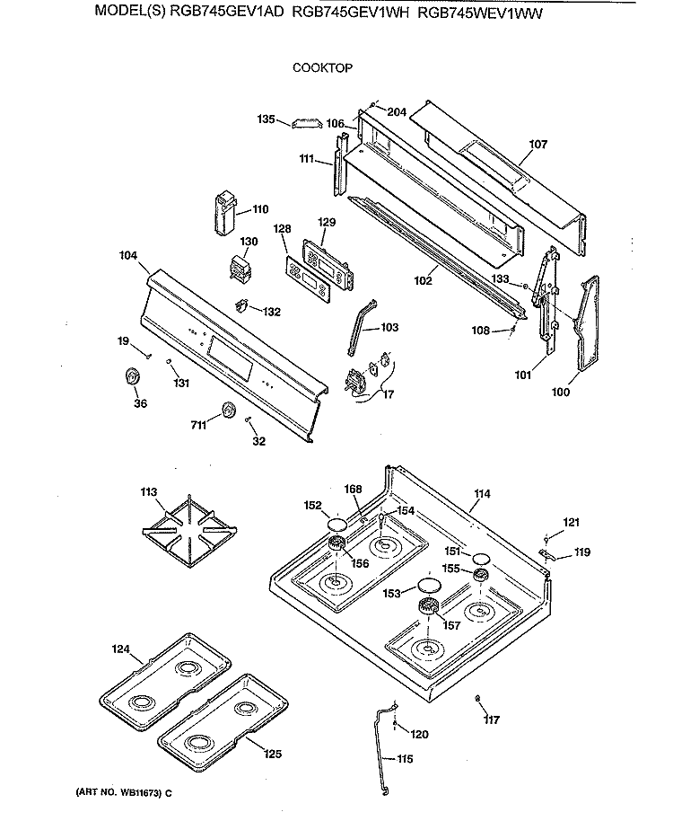 COOKTOP Diagram and Parts List for RGB745WEV1WW  Hotpoint Range