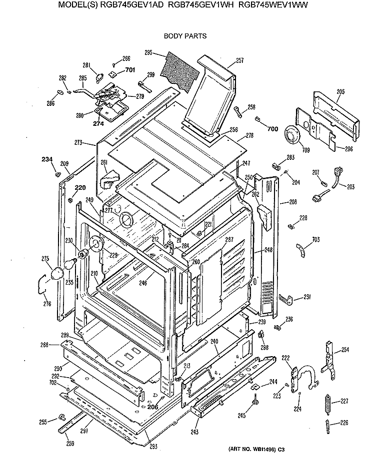 BODY PARTS Diagram and Parts List for RGB745WEV1WW  Hotpoint Range